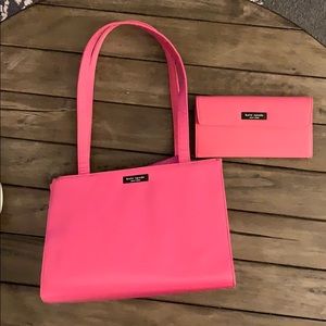 Kaye space pink nylon tote bag and wallet